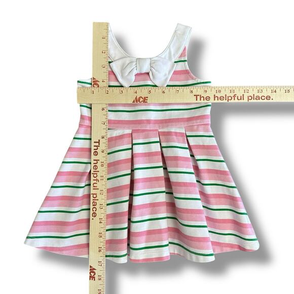 Janie & Jack Baby Dress 12–18 M Pink Stripe Bow Fit & Flare Classic Preppy Style - Picture 3 of 8